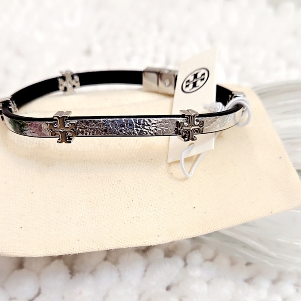 Tory Burch Silver and Black Bracelet